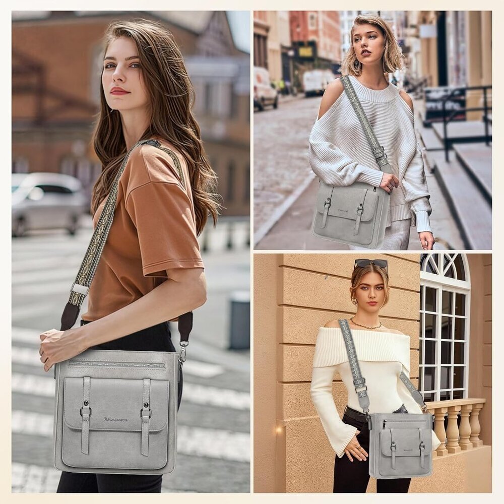 Women’s Grey Leather Waterproof Travel Crossbody and Shoulder Bags - Picture 6 of 6